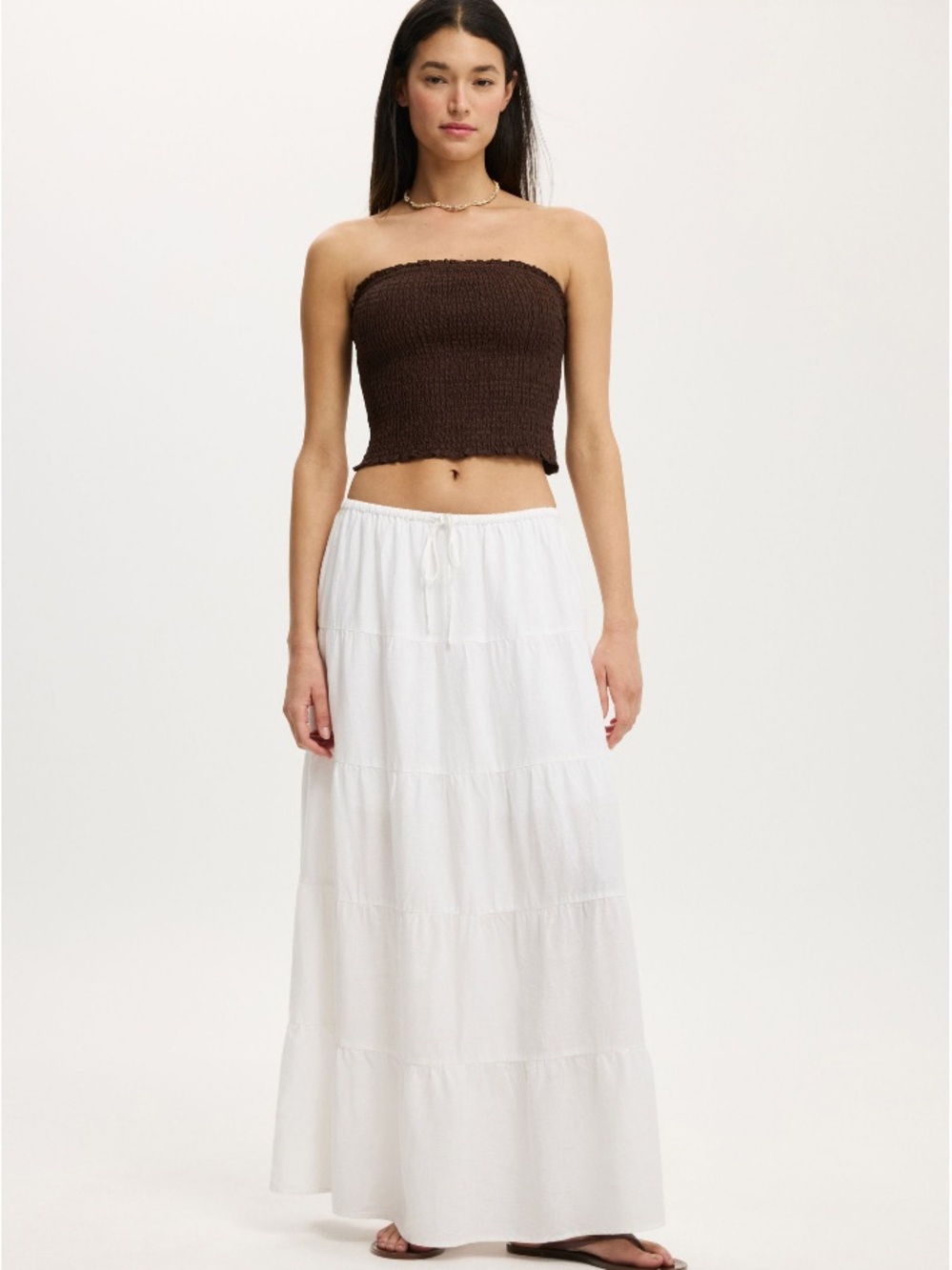 Cotton On White Tiered Maxi Skirt - Drawstring Waist